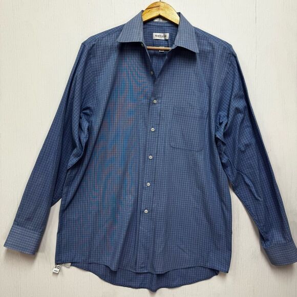Van Heusen Pinpoint Oxford Plaid Button Front Dress Shirt Size 34-35 16 1/2 - Picture 1 of 9